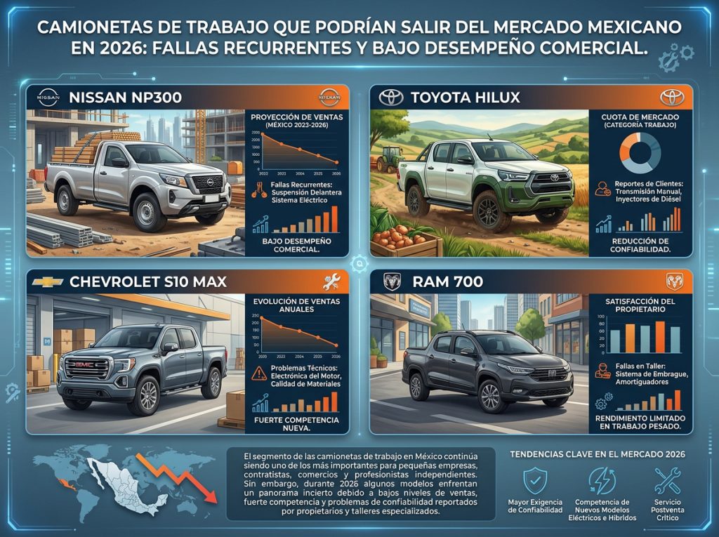 Camionetas de trabajo que podrían salir del mercado mexicano en 2026: fallas recurrentes y bajo desempeño comercial
