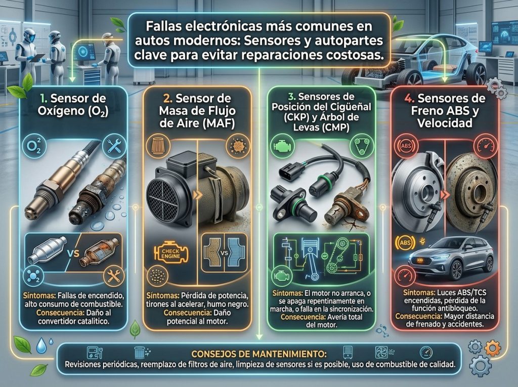 Fallas electrónicas más comunes en autos modernos: Sensores y autopartes clave para evitar reparaciones costosas